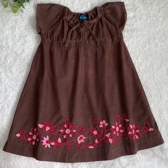 Mini Boden 3/4 Brown Floral Corduroy Dress GUC - Picture 1 of 14